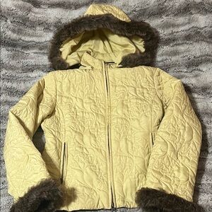 CAbi yellow Jacket with Faux Fur Collar detachable hoodie